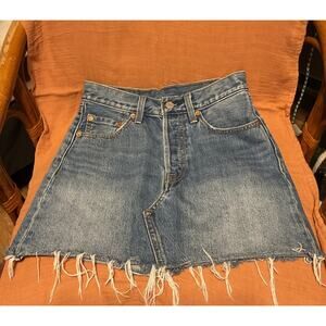 Levi's Denim Skirt Womens W25 Blue Button Fly Frayed Hem Premium PC9 34963-0023